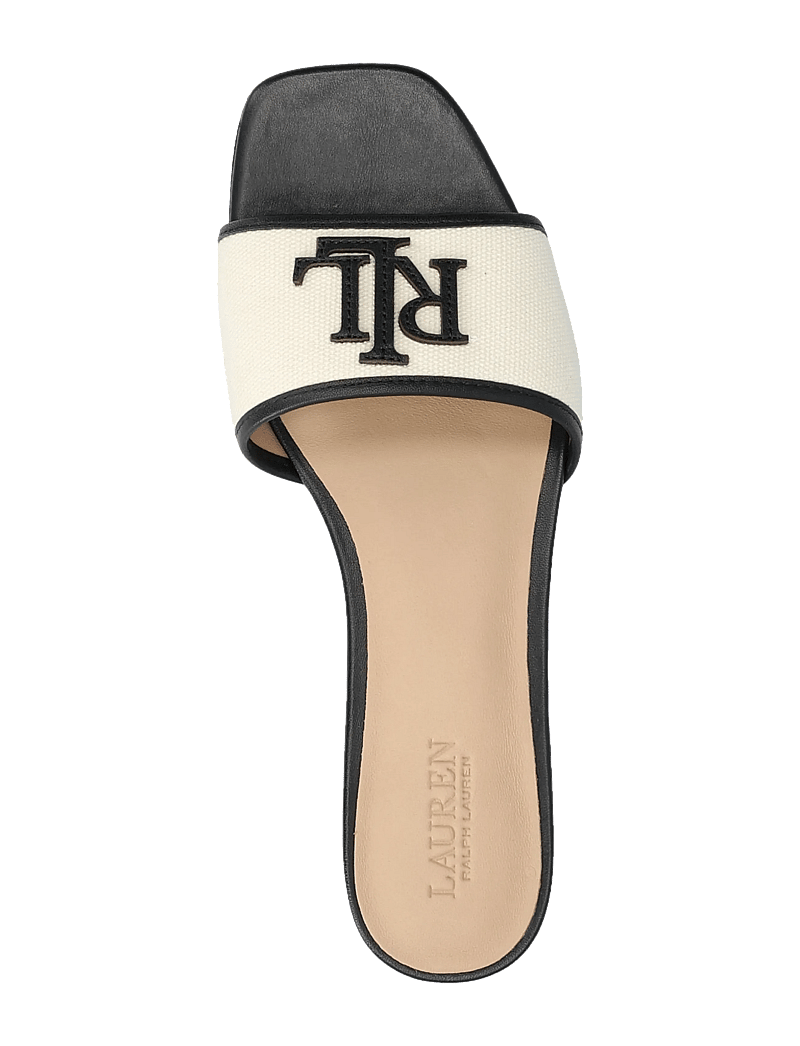 Lauren Ralph Lauren - Everley Leather-Trim Canvas Slide Sandal - flache sandalen - natural/black - 3
