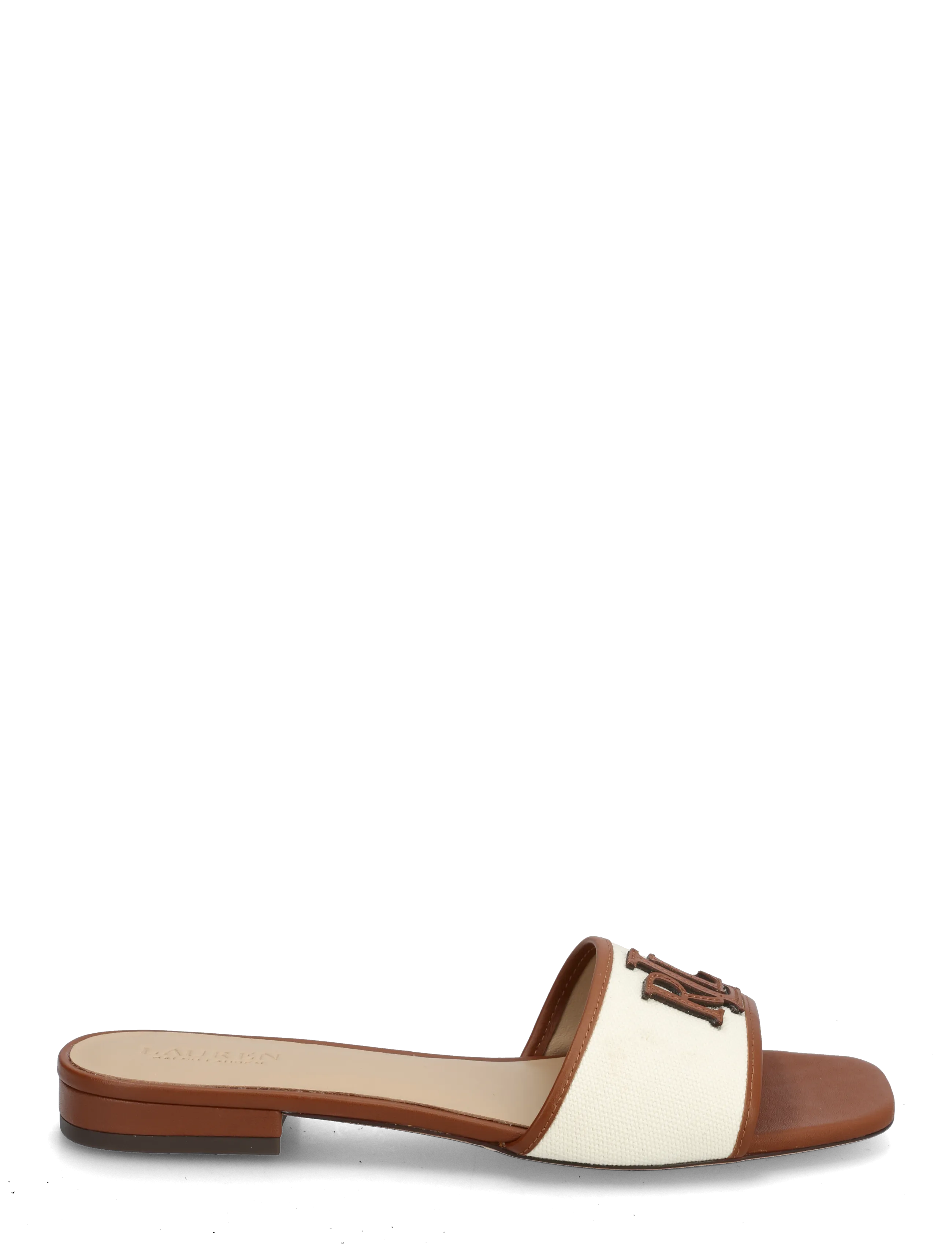 Lauren Ralph Lauren - Everley Leather-Trim Canvas Slide Sandal - flatbotna mules - natural/lauren ta - 1