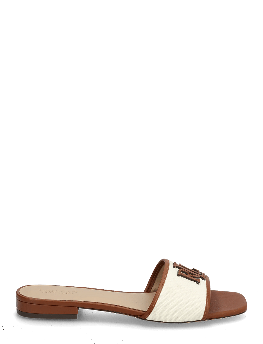 Lauren Ralph Lauren - Everley Leather-Trim Canvas Slide Sandal - platte muiltjes - natural/lauren ta - 1