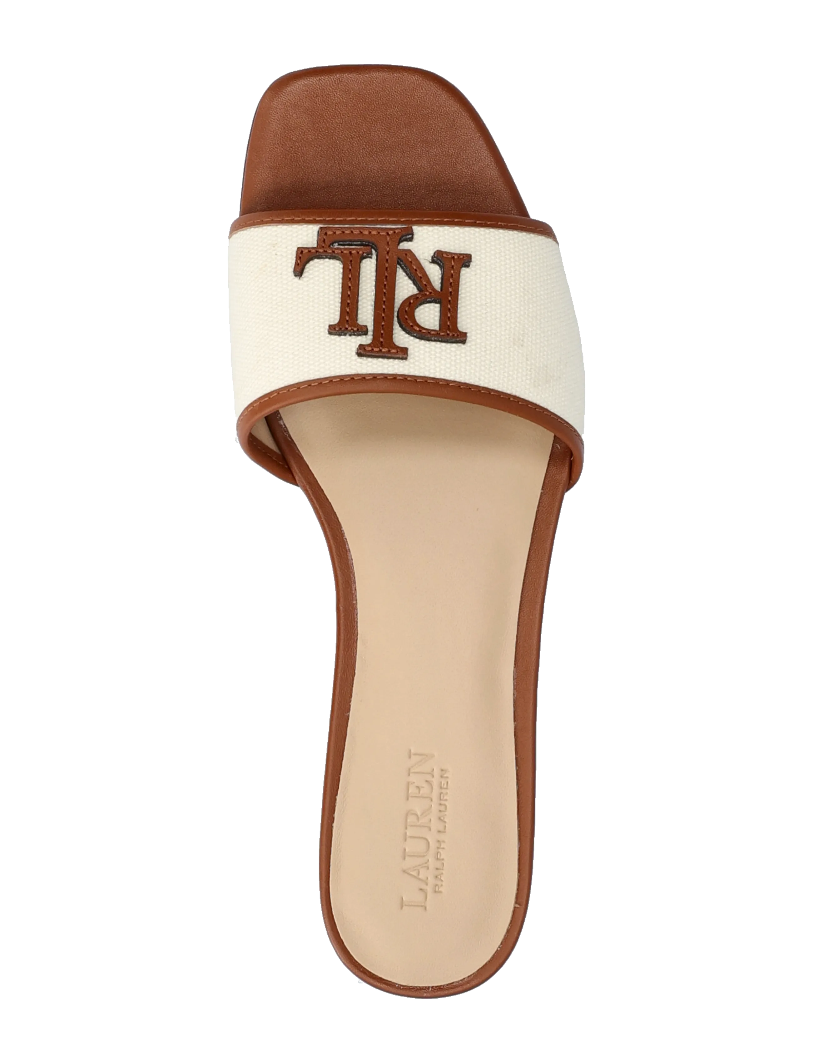 Lauren Ralph Lauren - Everley Leather-Trim Canvas Slide Sandal - flatbotna mules - natural/lauren ta - 3