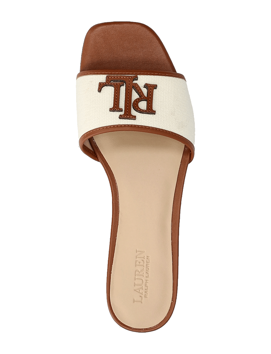 Lauren Ralph Lauren - Everley Leather-Trim Canvas Slide Sandal - platte muiltjes - natural/lauren ta - 3