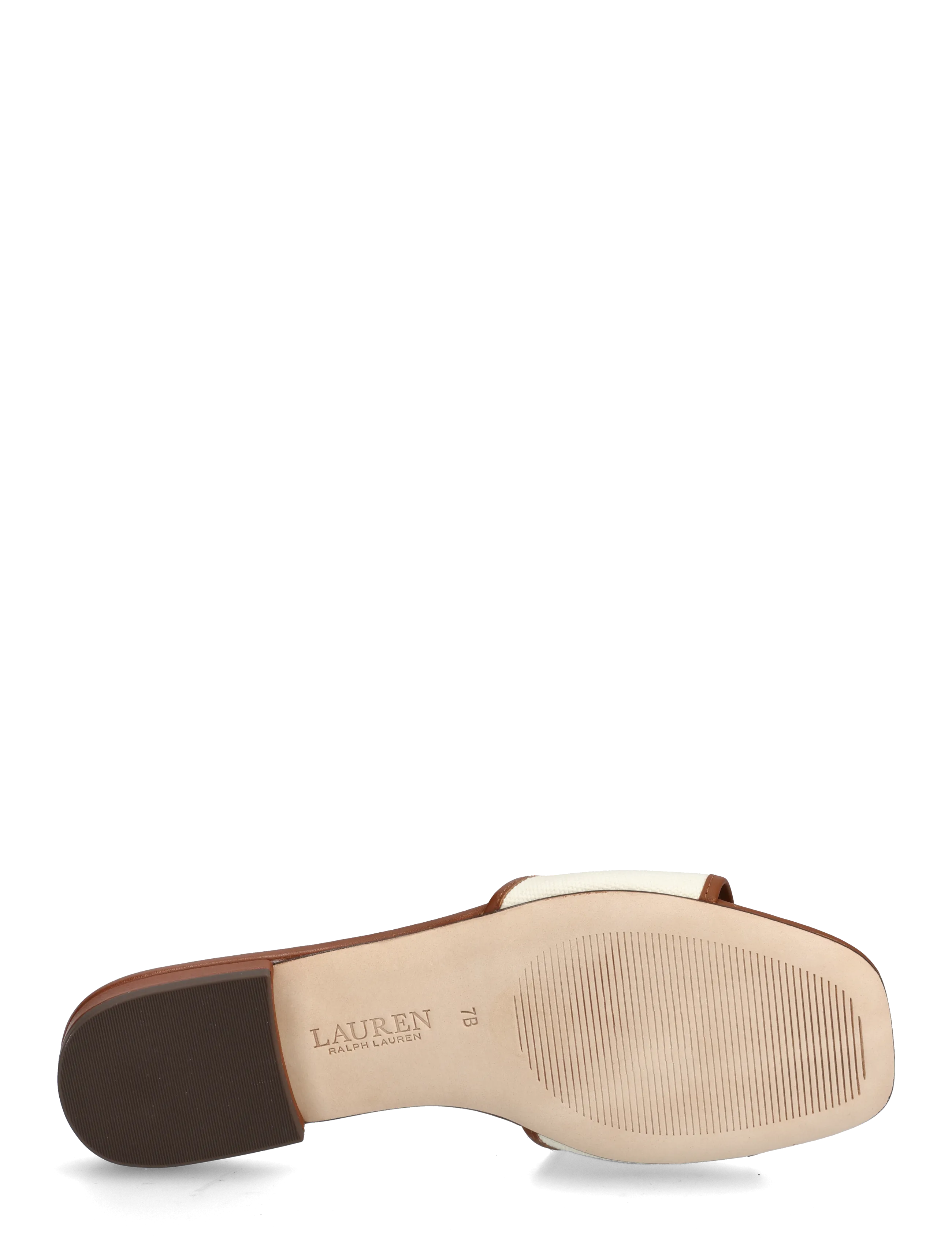 Lauren Ralph Lauren - Everley Leather-Trim Canvas Slide Sandal - flatbotna mules - natural/lauren ta - 4