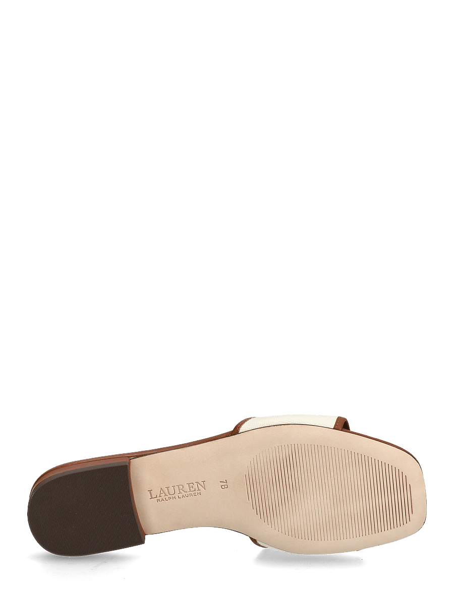 Lauren Ralph Lauren - Everley Leather-Trim Canvas Slide Sandal - platte muiltjes - natural/lauren ta - 4