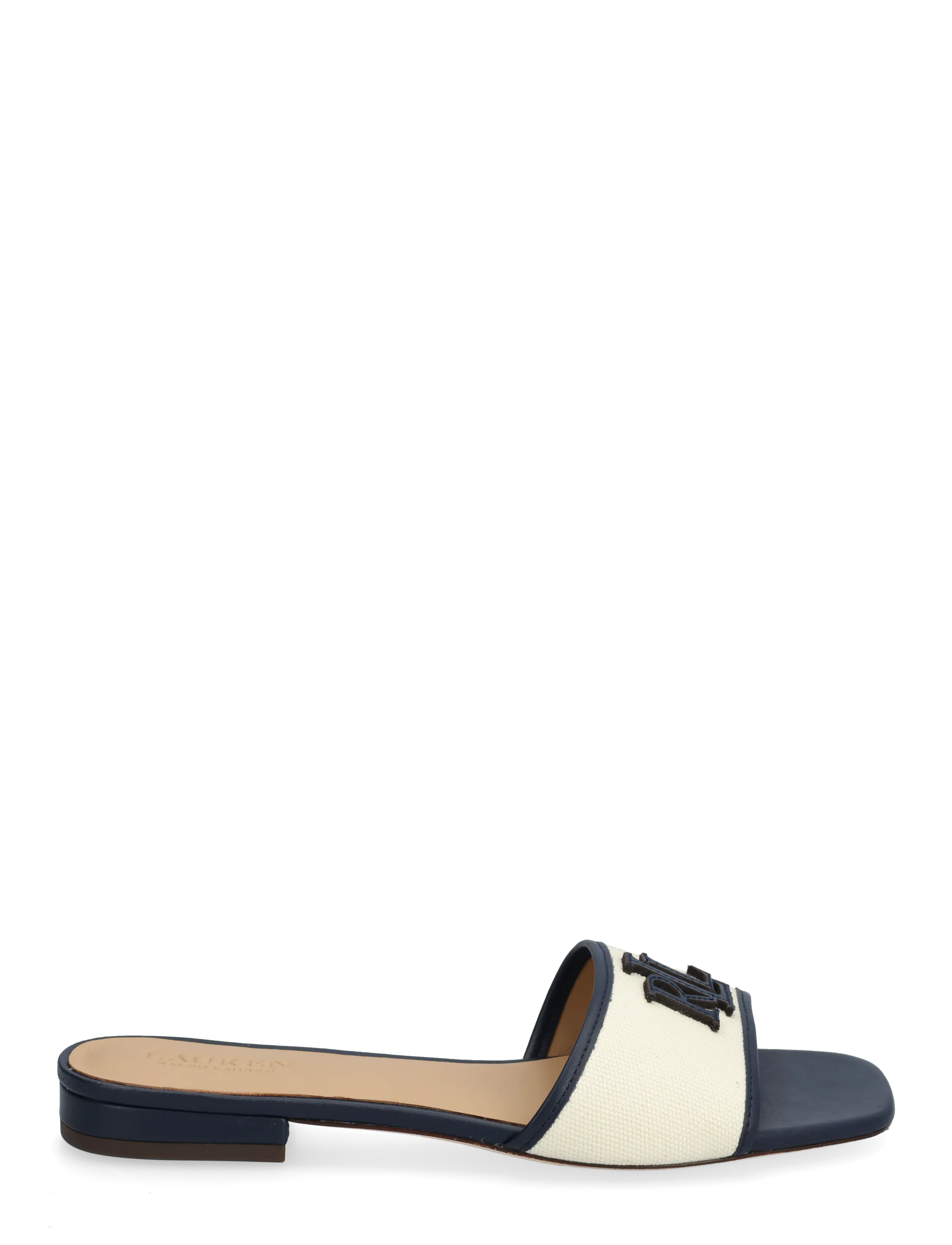 Lauren Ralph Lauren - Everley Leather-Trim Canvas Slide Sandal - flade mules - natural/refined n - 1