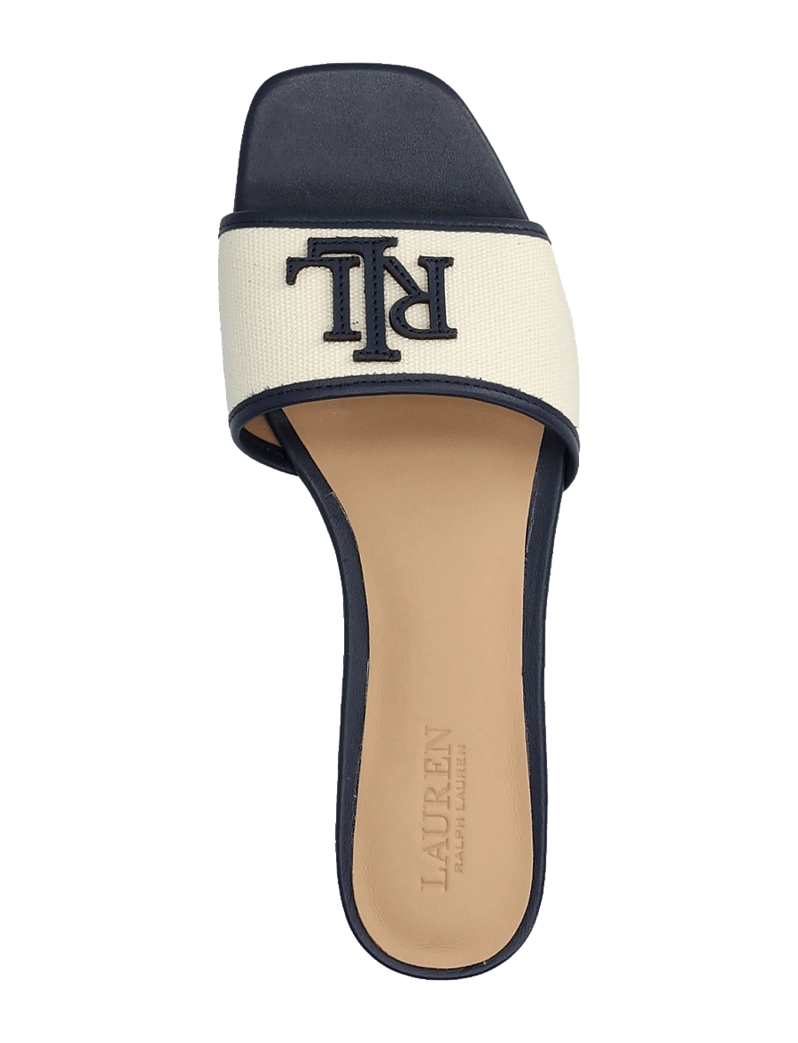 Lauren Ralph Lauren - Everley Leather-Trim Canvas Slide Sandal - flade mules - natural/refined n - 3