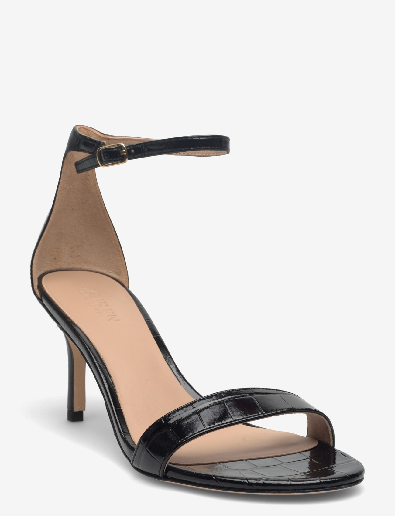 Lauren Ralph Lauren - Allie Mid-Heel Crocodile-Embossed Sandal - sandaler med hæl - black - 0