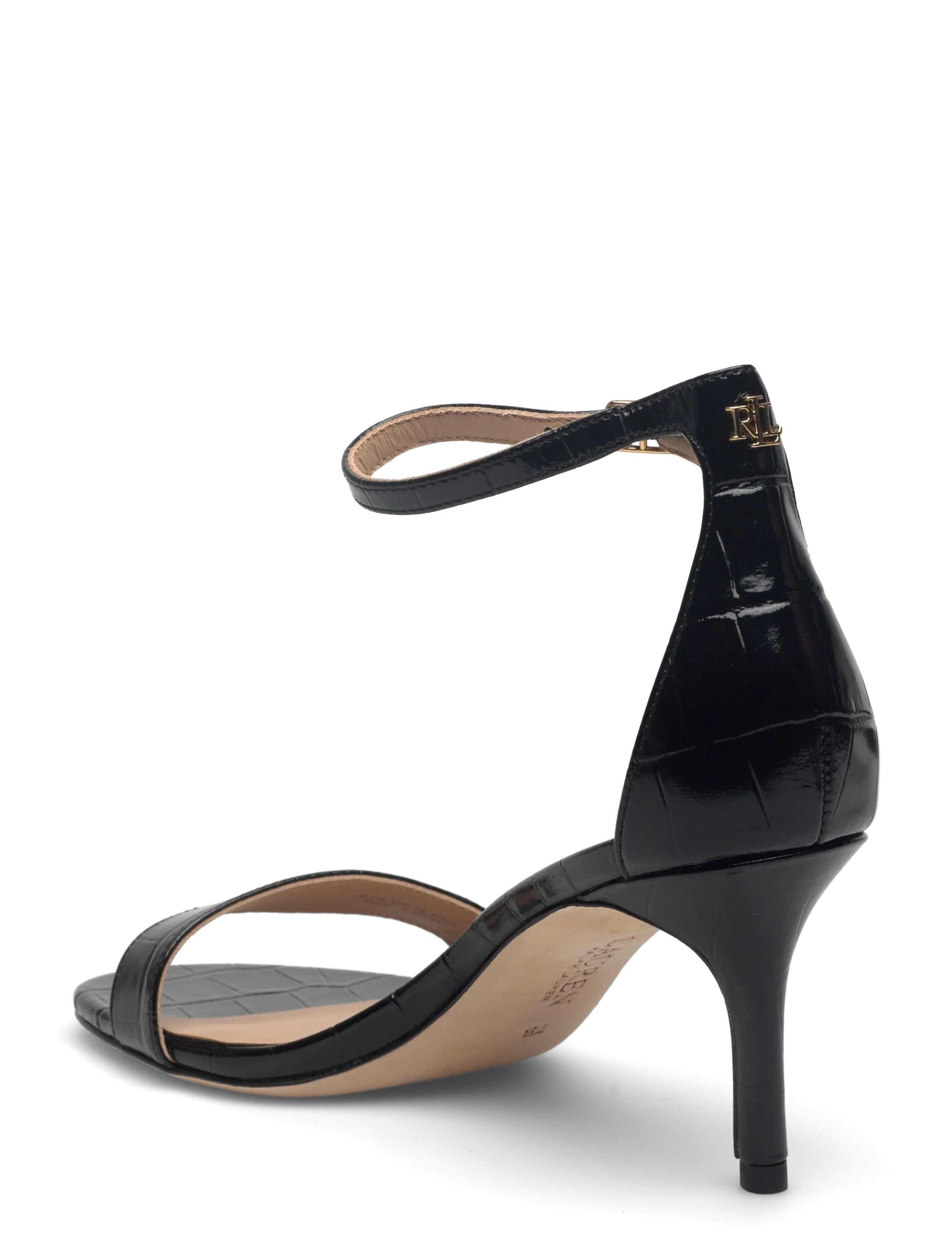 Lauren Ralph Lauren - Allie Mid-Heel Crocodile-Embossed Sandal - black - 2