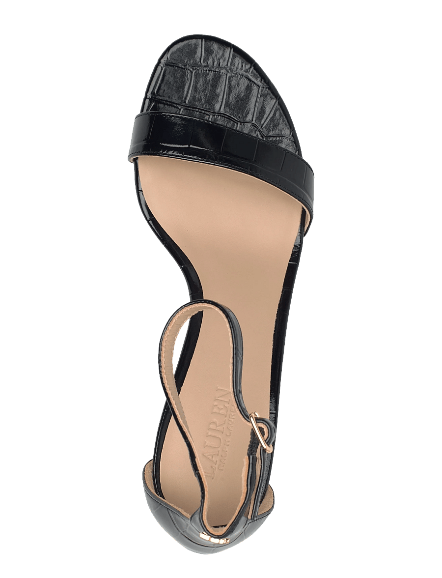 Lauren Ralph Lauren - Allie Mid-Heel Crocodile-Embossed Sandal - heeled sandals - black - 3