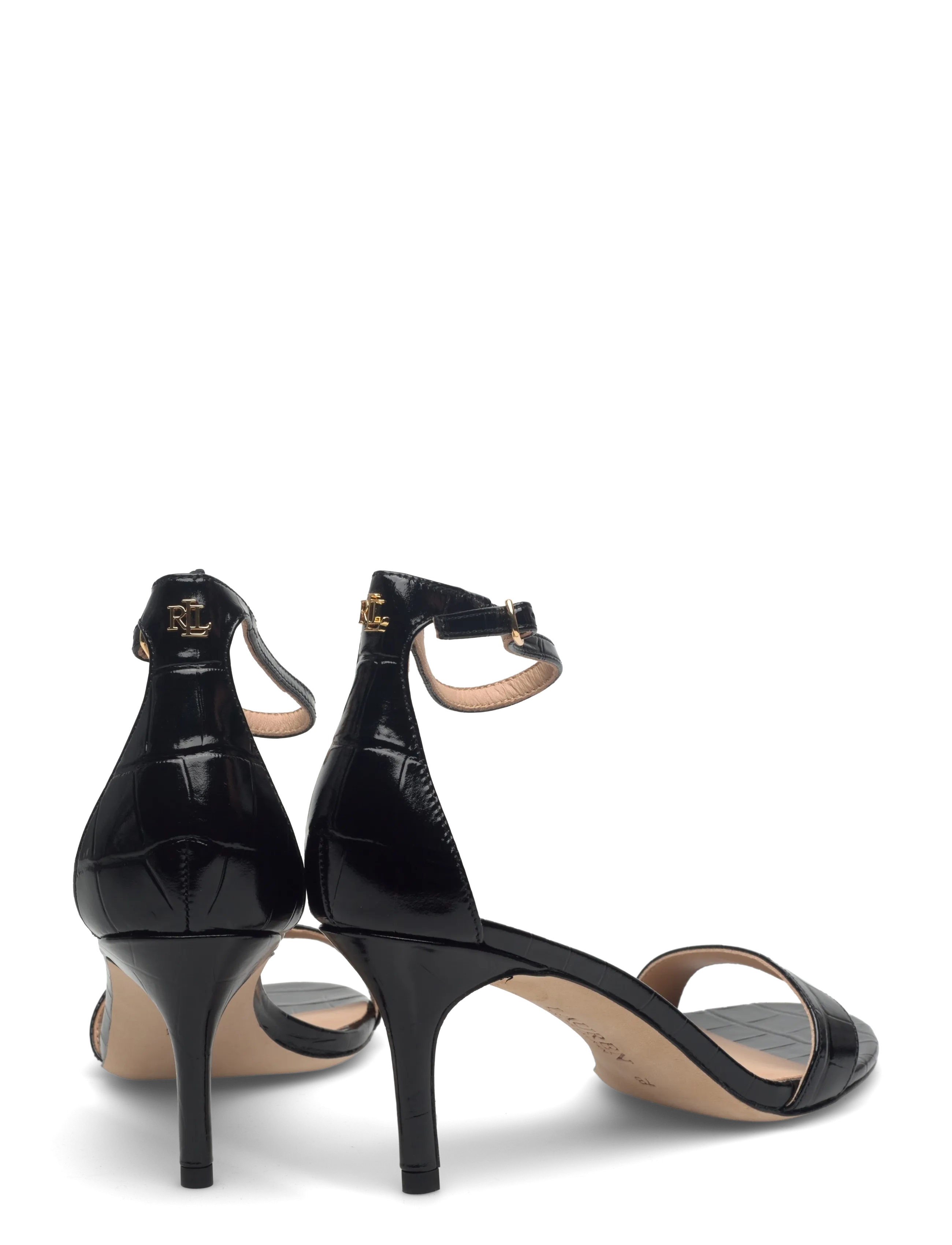 Lauren Ralph Lauren - Allie Mid-Heel Crocodile-Embossed Sandal - black - 4