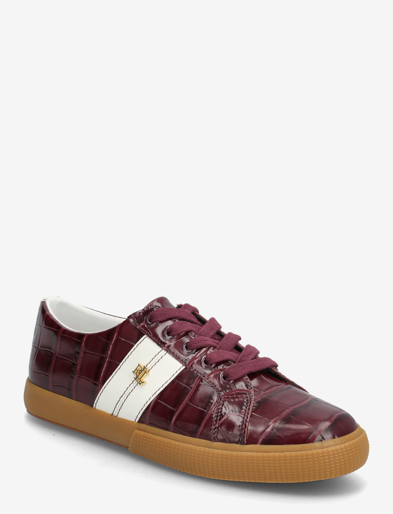 Lauren Ralph Lauren - Janson II Croc-Embossed Leather Sneaker - sneaker - dark garnet/snow - 0