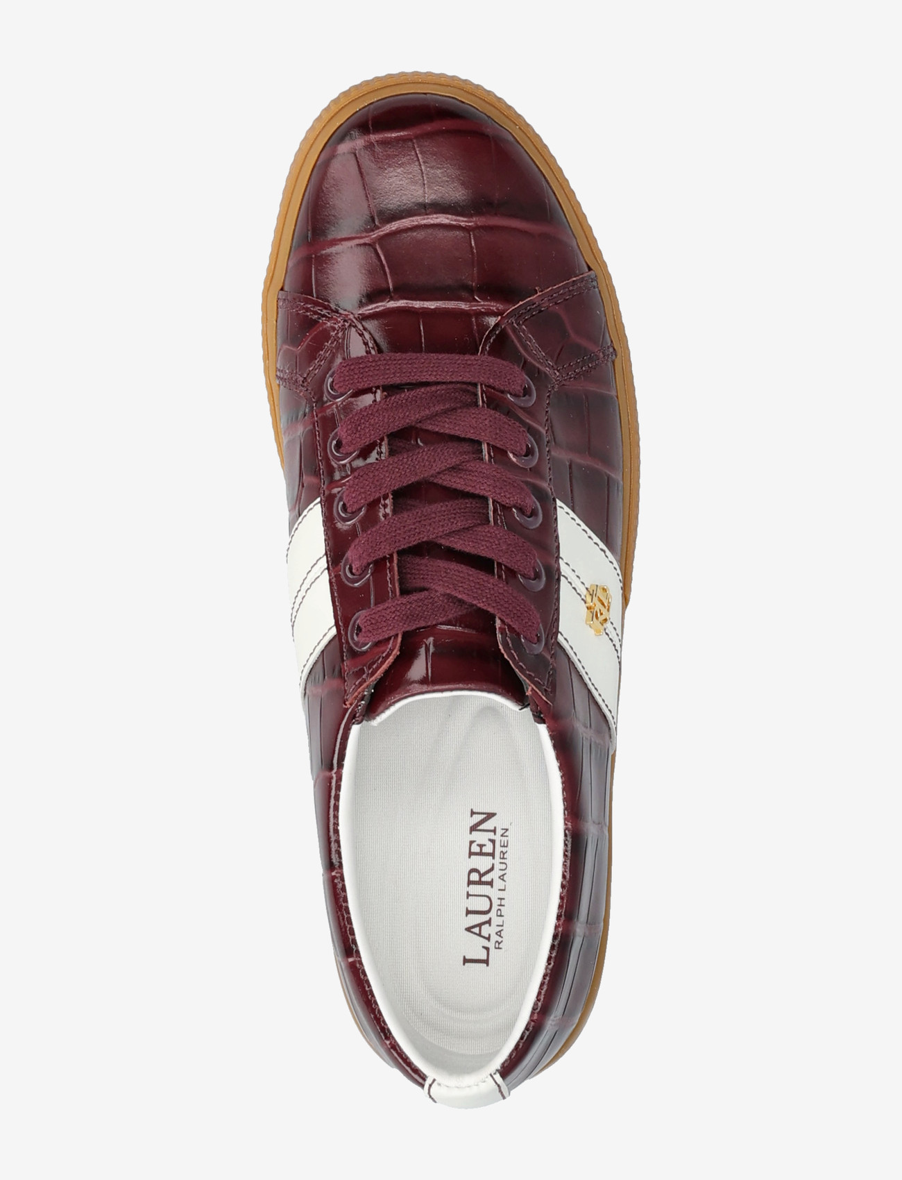 Lauren Ralph Lauren - Janson II Croc-Embossed Leather Sneaker - sneaker - dark garnet/snow - 3