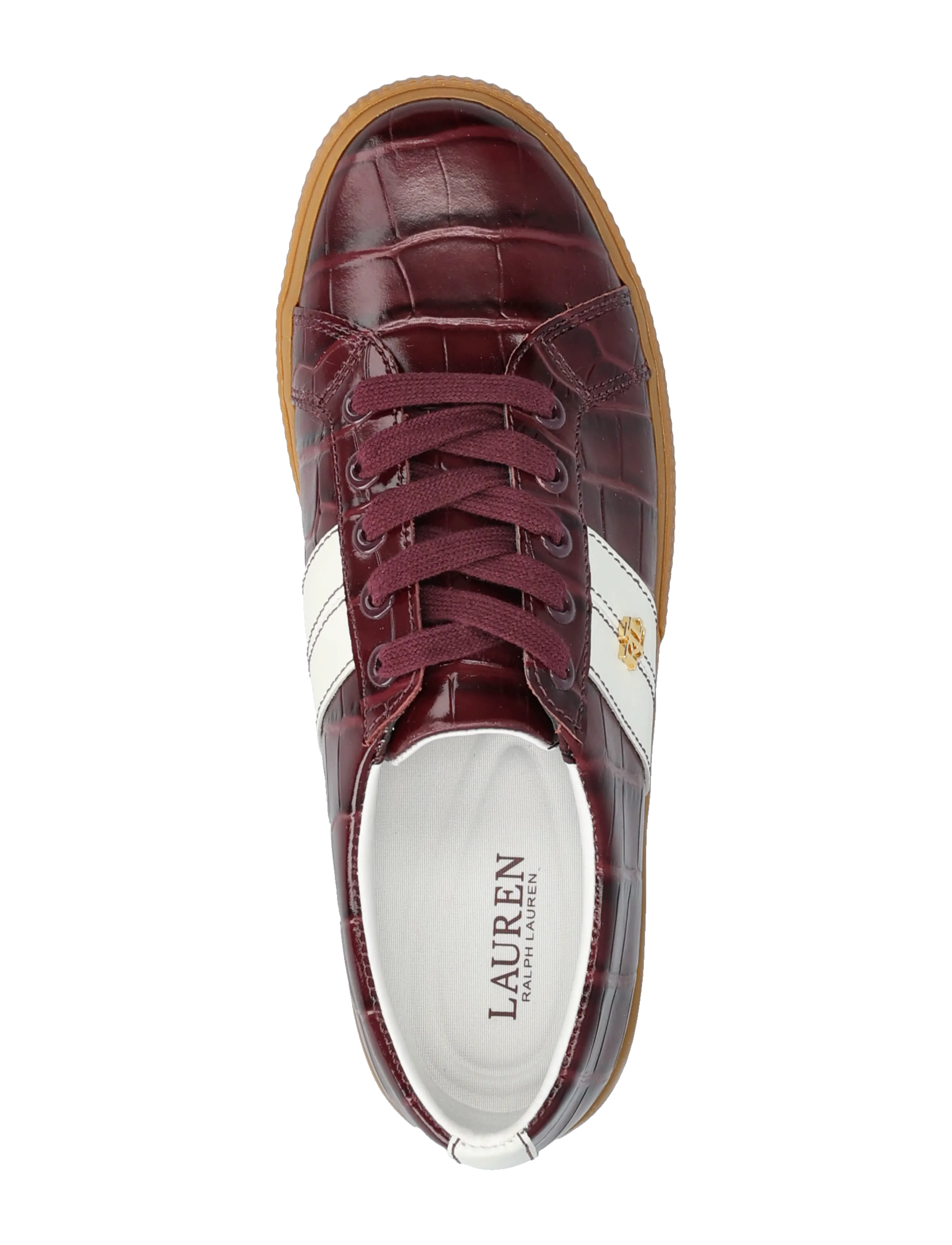 Lauren Ralph Lauren - Janson II Croc-Embossed Leather Sneaker - låga sneakers - dark garnet/snow - 3