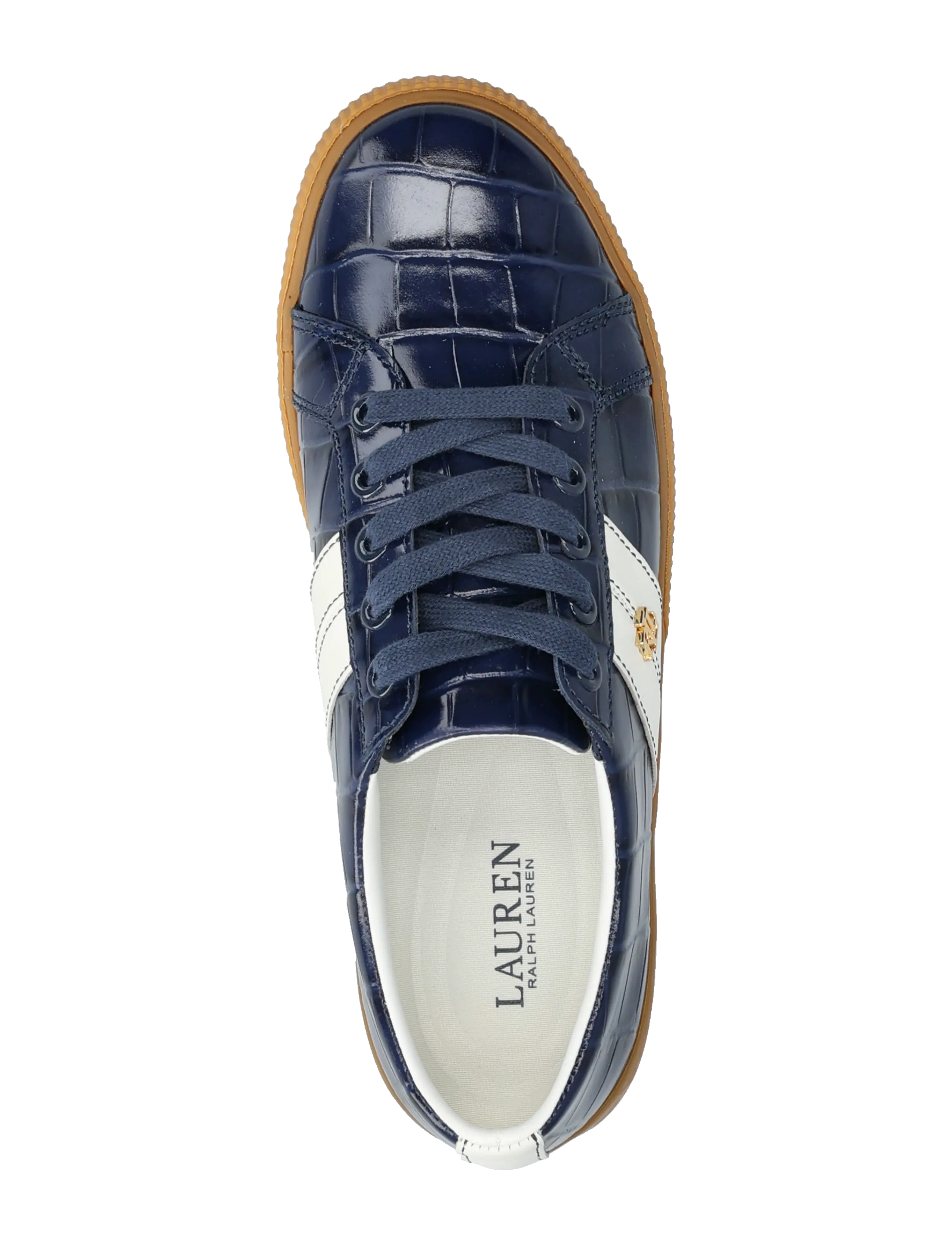 Lauren Ralph Lauren - Janson II Croc-Embossed Leather Sneaker - baskets basses - refined navy/snow - 3