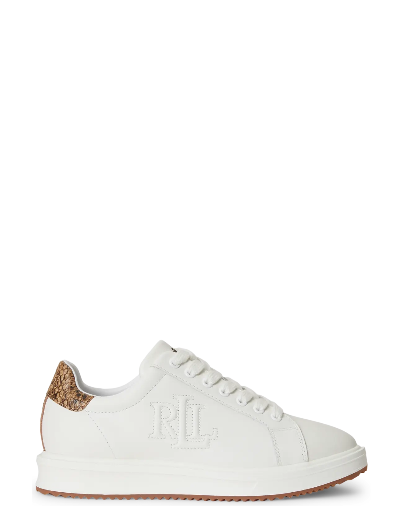 Lauren Ralph Lauren Ainsley Python-Embossed-Trim Sneaker - Sneakers - SNOW WHITE/TAN MU / white