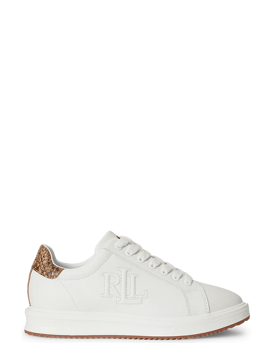 Lauren Ralph Lauren - Ainsley Python-Embossed-Trim Sneaker - snow white/tan mu - 0