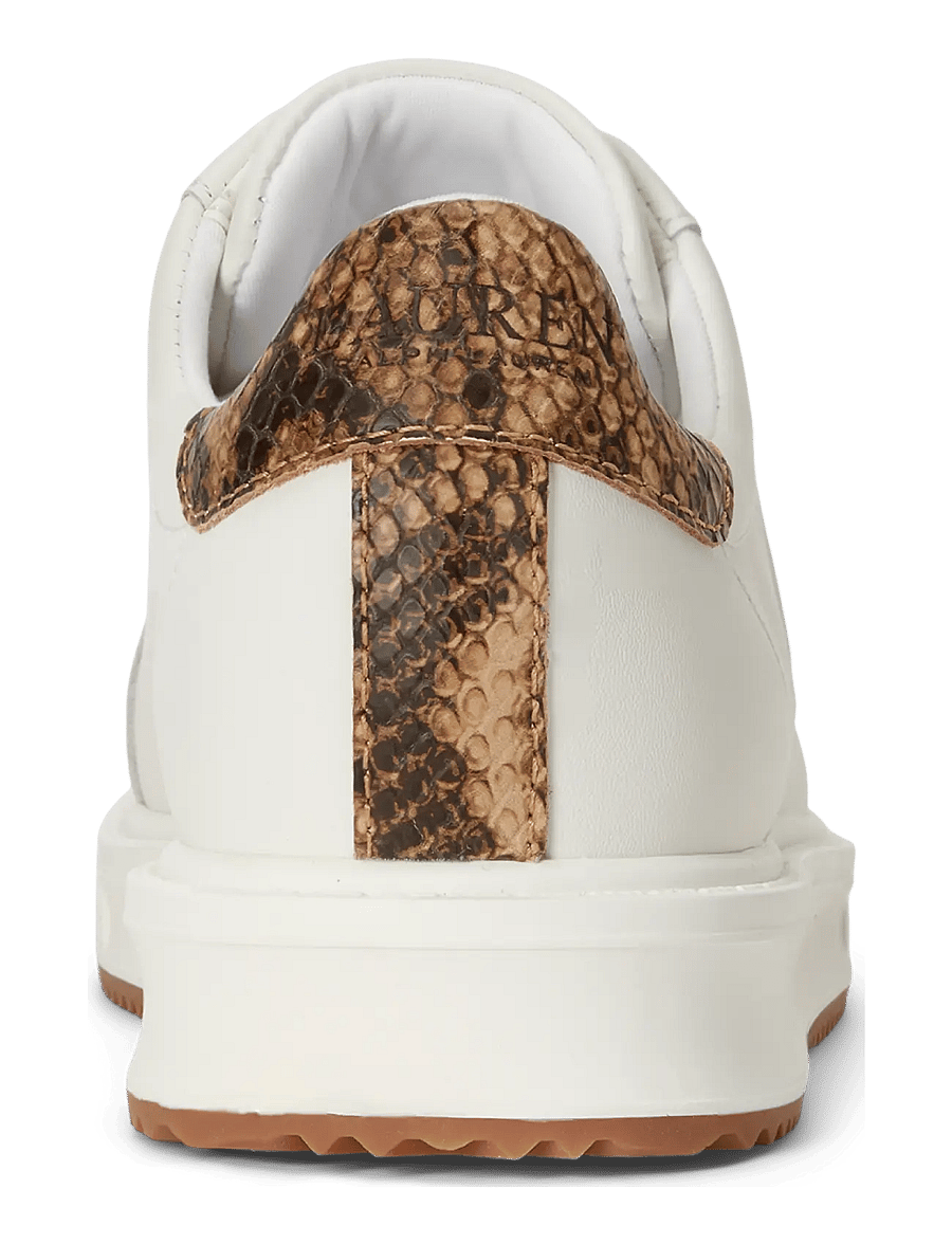 Lauren Ralph Lauren - Ainsley Python-Embossed-Trim Sneaker - snow white/tan mu - 1