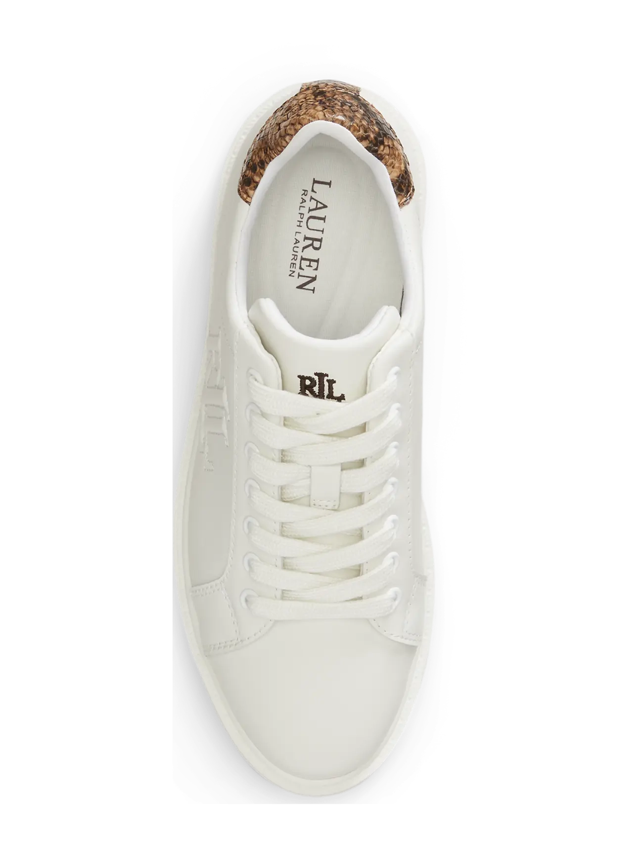 Lauren Ralph Lauren - Ainsley Python-Embossed-Trim Sneaker - snow white/tan mu - 2