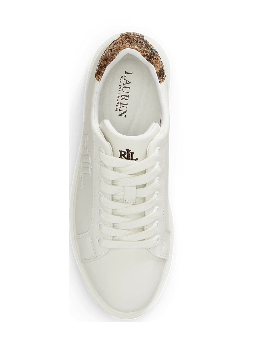 Lauren Ralph Lauren - Ainsley Python-Embossed-Trim Sneaker - snow white/tan mu - 2