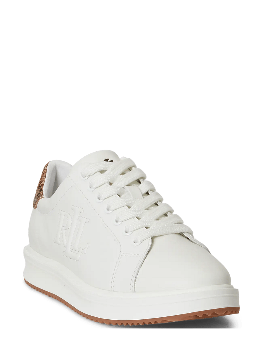 Lauren Ralph Lauren - Ainsley Python-Embossed-Trim Sneaker - snow white/tan mu - 3
