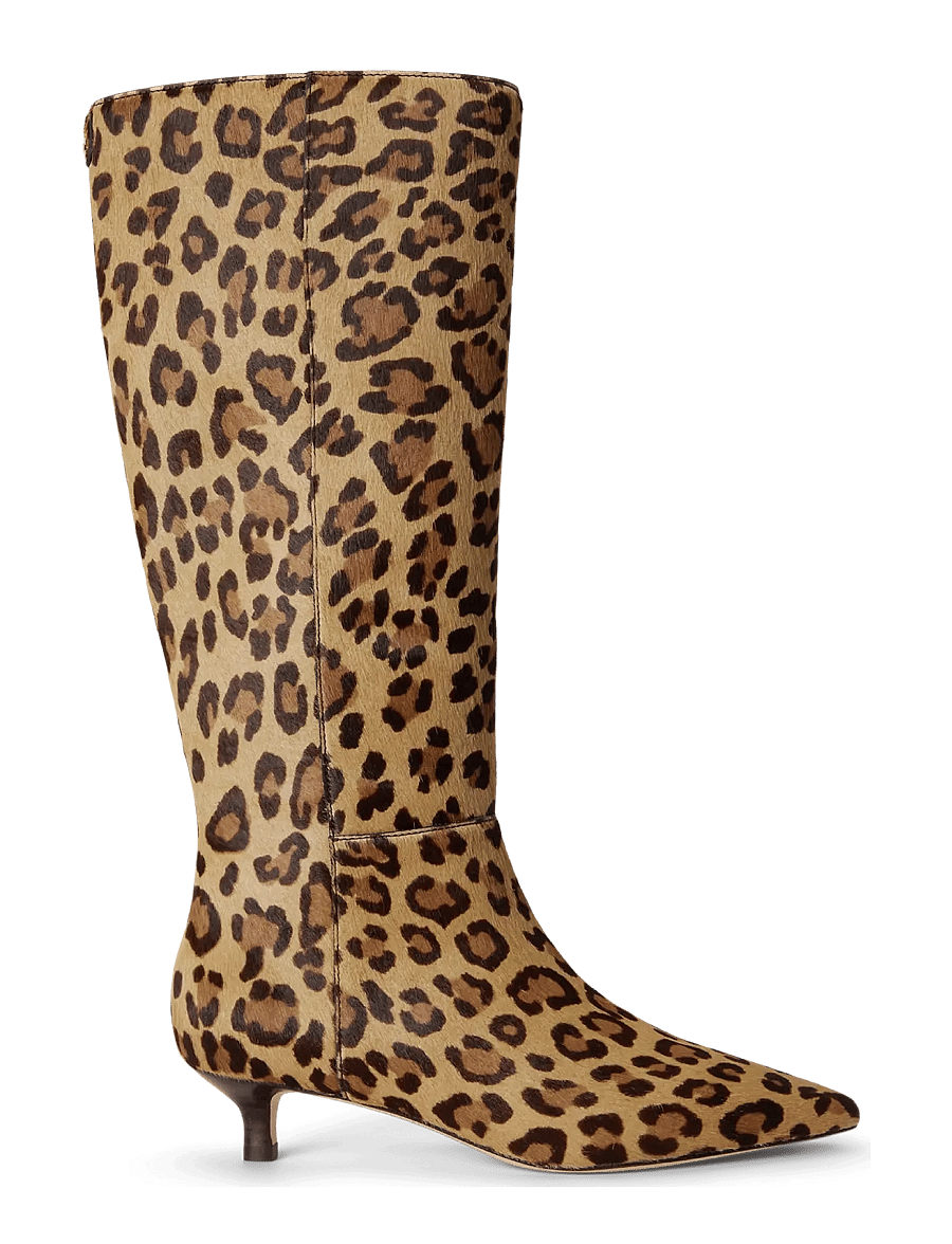 Lauren Ralph Lauren - Francesca Print Haircalf Tall Boot Heel - knee high boots - modern leopard - 0