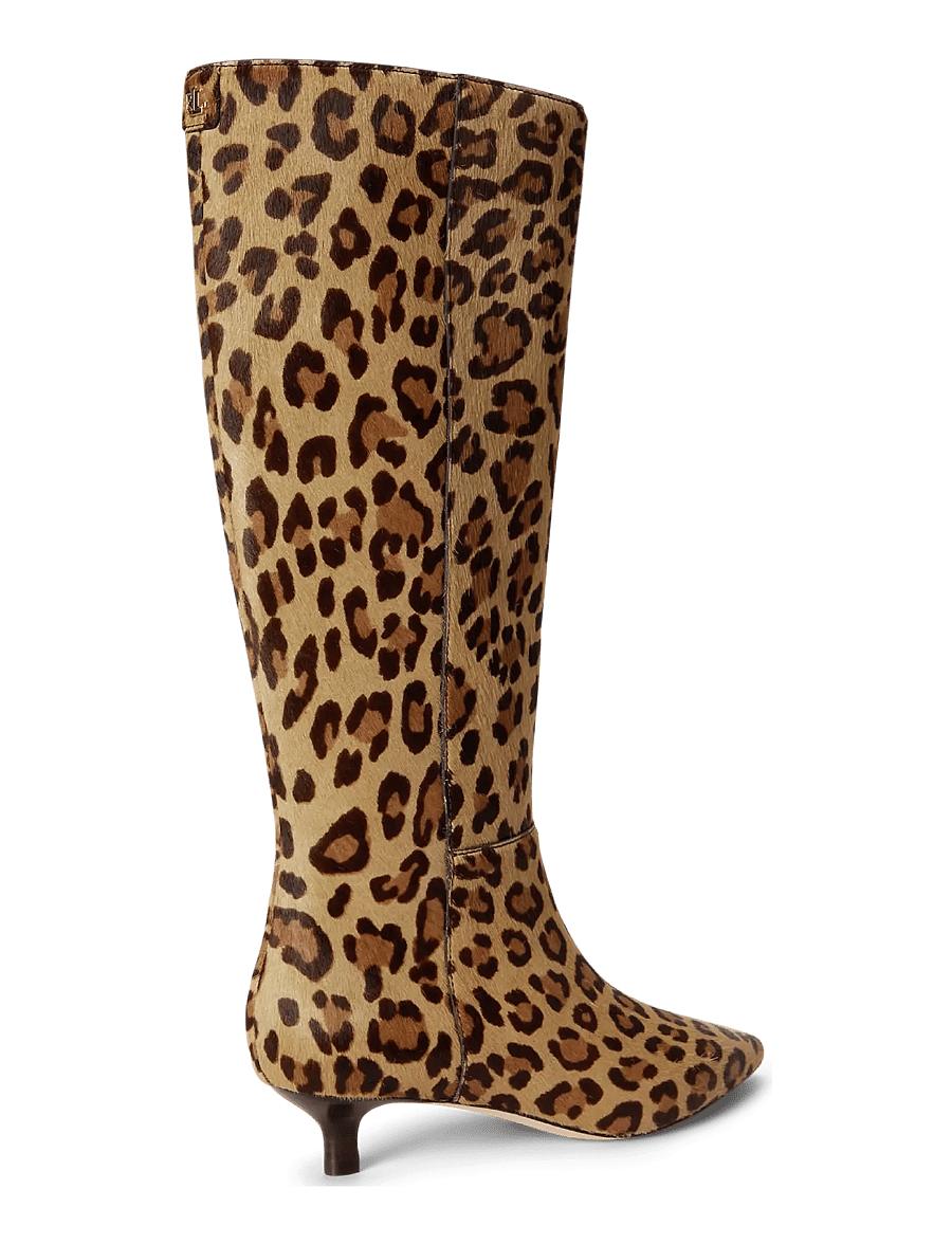 Lauren Ralph Lauren - Francesca Print Haircalf Tall Boot Heel - knee high boots - modern leopard - 1