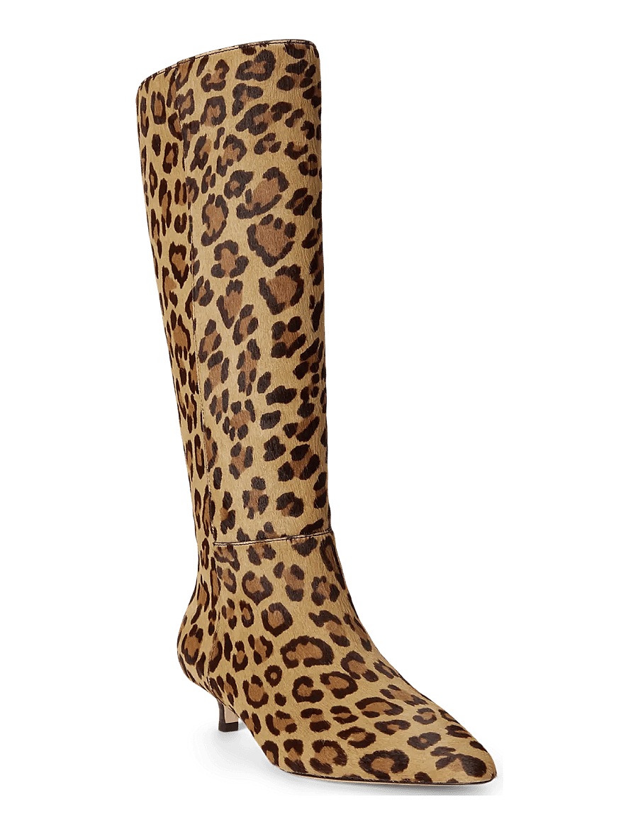 Lauren Ralph Lauren - Francesca Print Haircalf Tall Boot Heel - knee high boots - modern leopard - 2