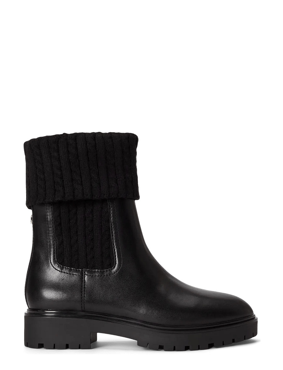 Lauren Ralph Lauren - Allyson Cable-Knit & Calfskin Bootie - chelsea boots - black/black - 0