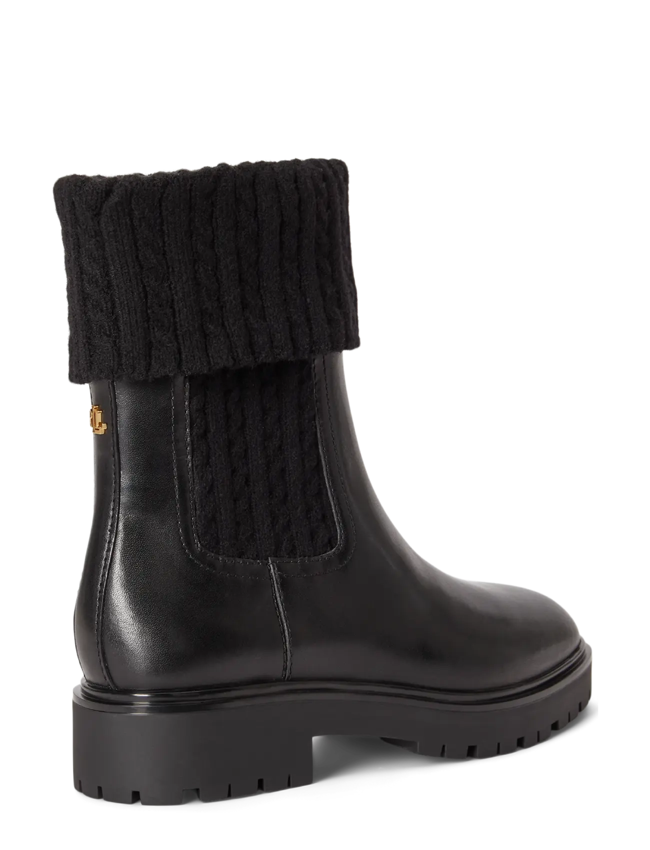 Lauren Ralph Lauren - Allyson Cable-Knit & Calfskin Bootie - chelsea boots - black/black - 1
