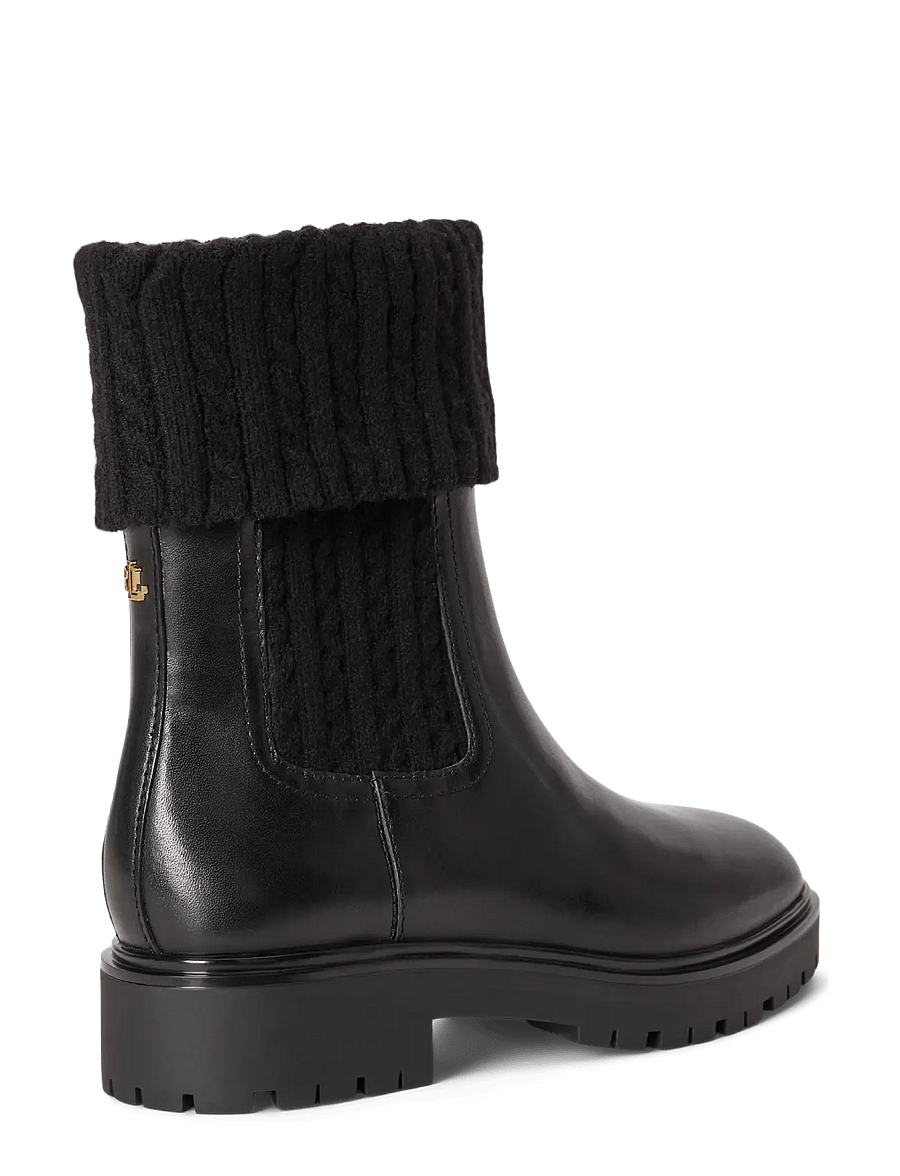 Lauren Ralph Lauren - Allyson Cable-Knit & Calfskin Bootie - chelsea boots - black/black - 1