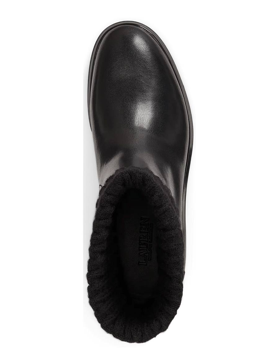 Lauren Ralph Lauren - Allyson Cable-Knit & Calfskin Bootie - chelsea boots - black/black - 2