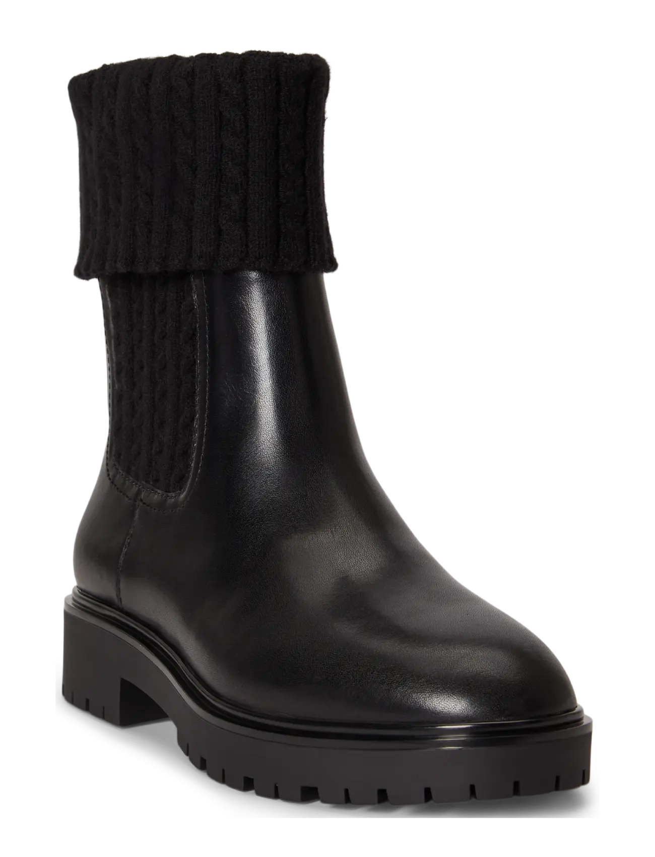 Lauren Ralph Lauren - Allyson Cable-Knit & Calfskin Bootie - chelsea boots - black/black - 3