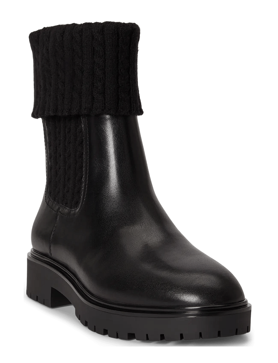 Lauren Ralph Lauren - Allyson Cable-Knit & Calfskin Bootie - chelsea boots - black/black - 3
