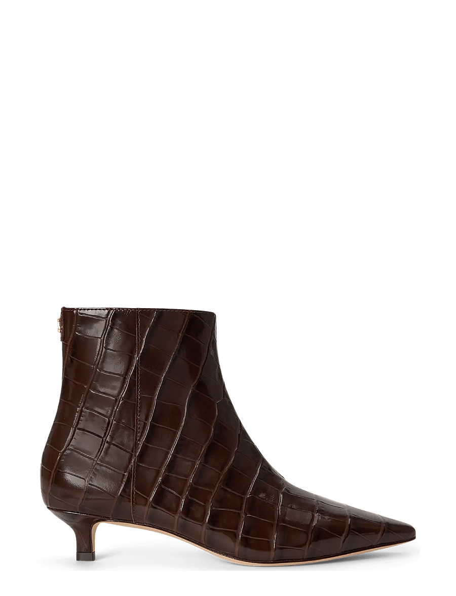 Lauren Ralph Lauren - Francesca Croc-Embossed Leather Bootie - stiefeletten mit absatz - chestnut brown - 0