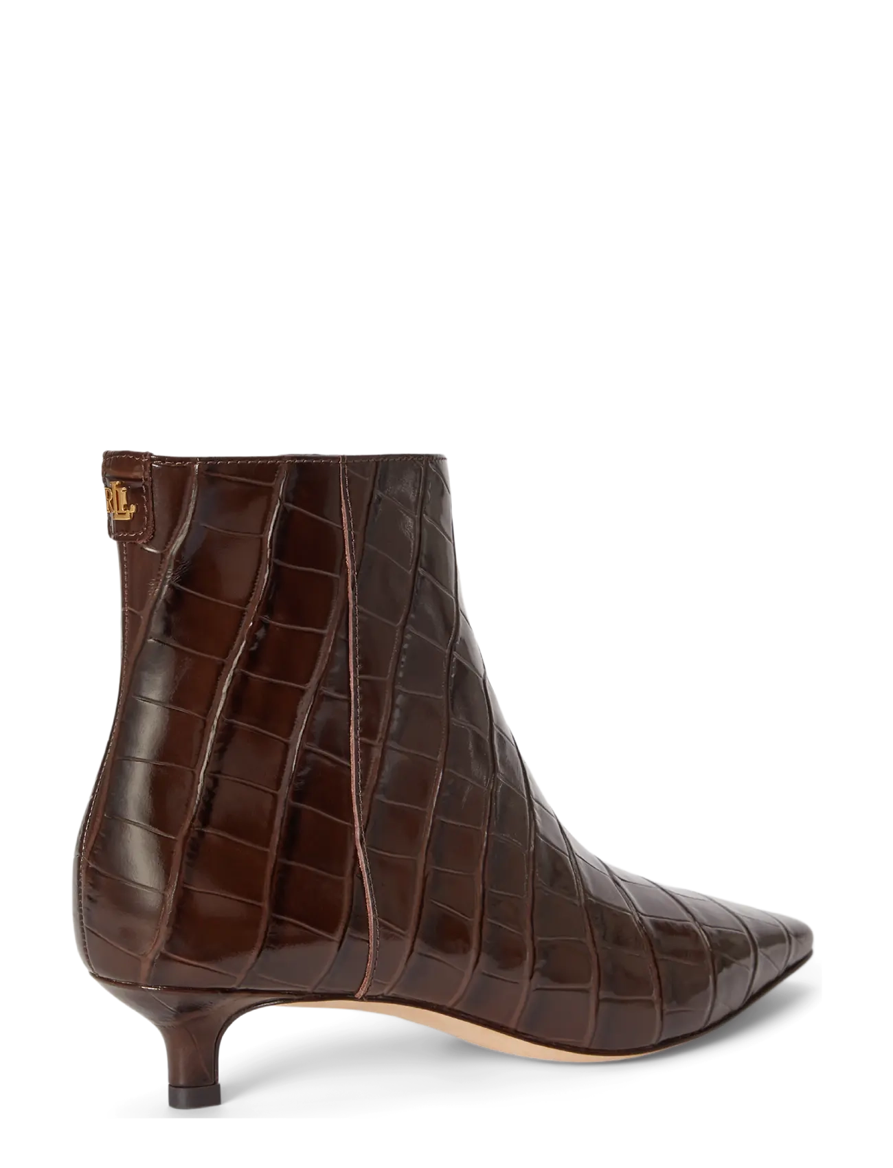 Lauren Ralph Lauren - Francesca Croc-Embossed Leather Bootie - chestnut brown - 1