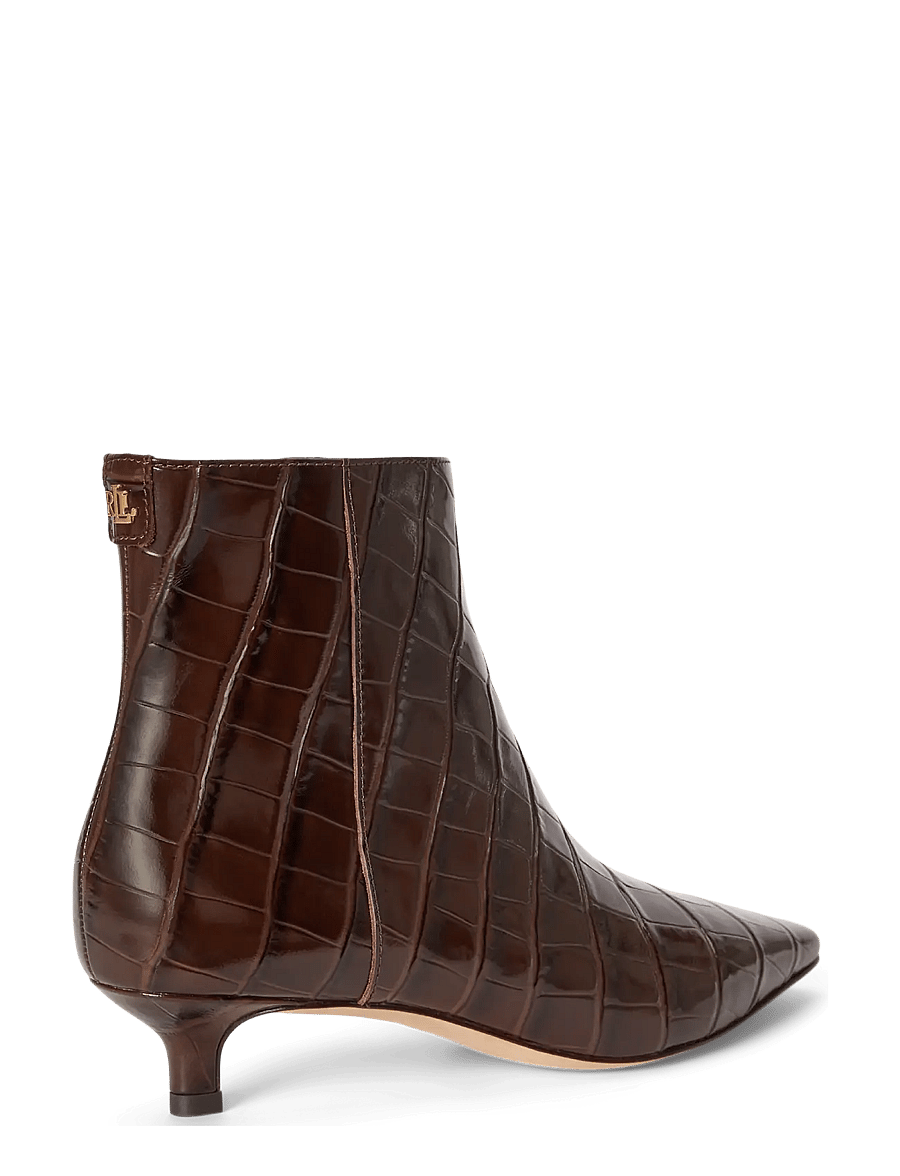 Lauren Ralph Lauren - Francesca Croc-Embossed Leather Bootie - stiefeletten mit absatz - chestnut brown - 1