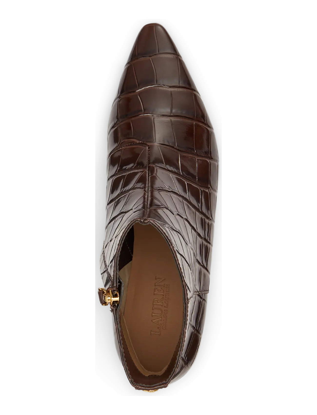 Lauren Ralph Lauren - Francesca Croc-Embossed Leather Bootie - chestnut brown - 2