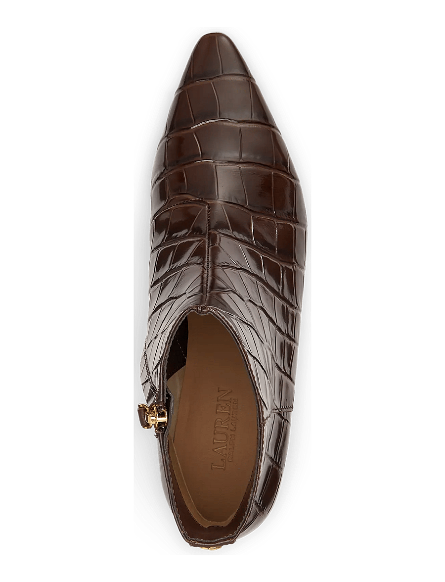 Lauren Ralph Lauren - Francesca Croc-Embossed Leather Bootie - stiefeletten mit absatz - chestnut brown - 2