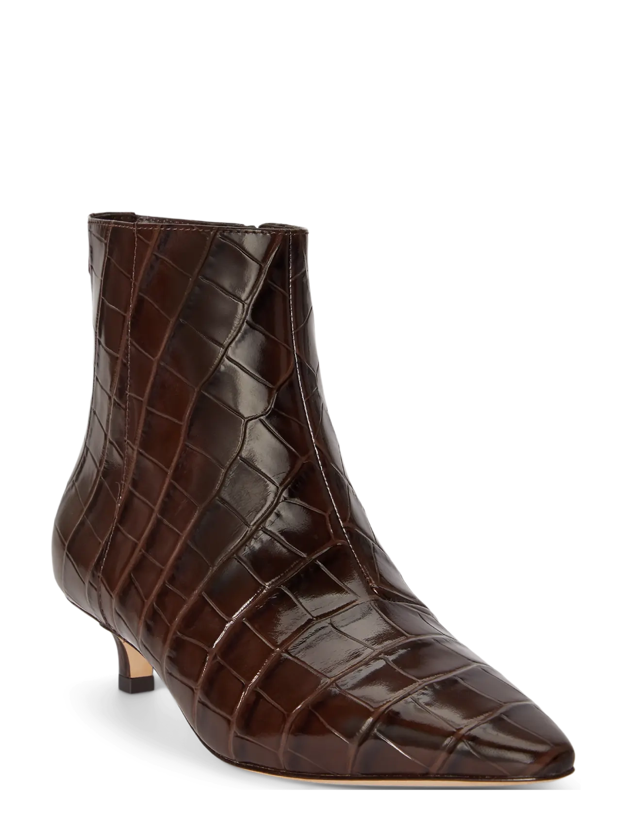 Lauren Ralph Lauren - Francesca Croc-Embossed Leather Bootie - chestnut brown - 3