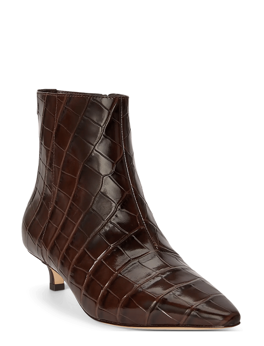 Lauren Ralph Lauren - Francesca Croc-Embossed Leather Bootie - stiefeletten mit absatz - chestnut brown - 3