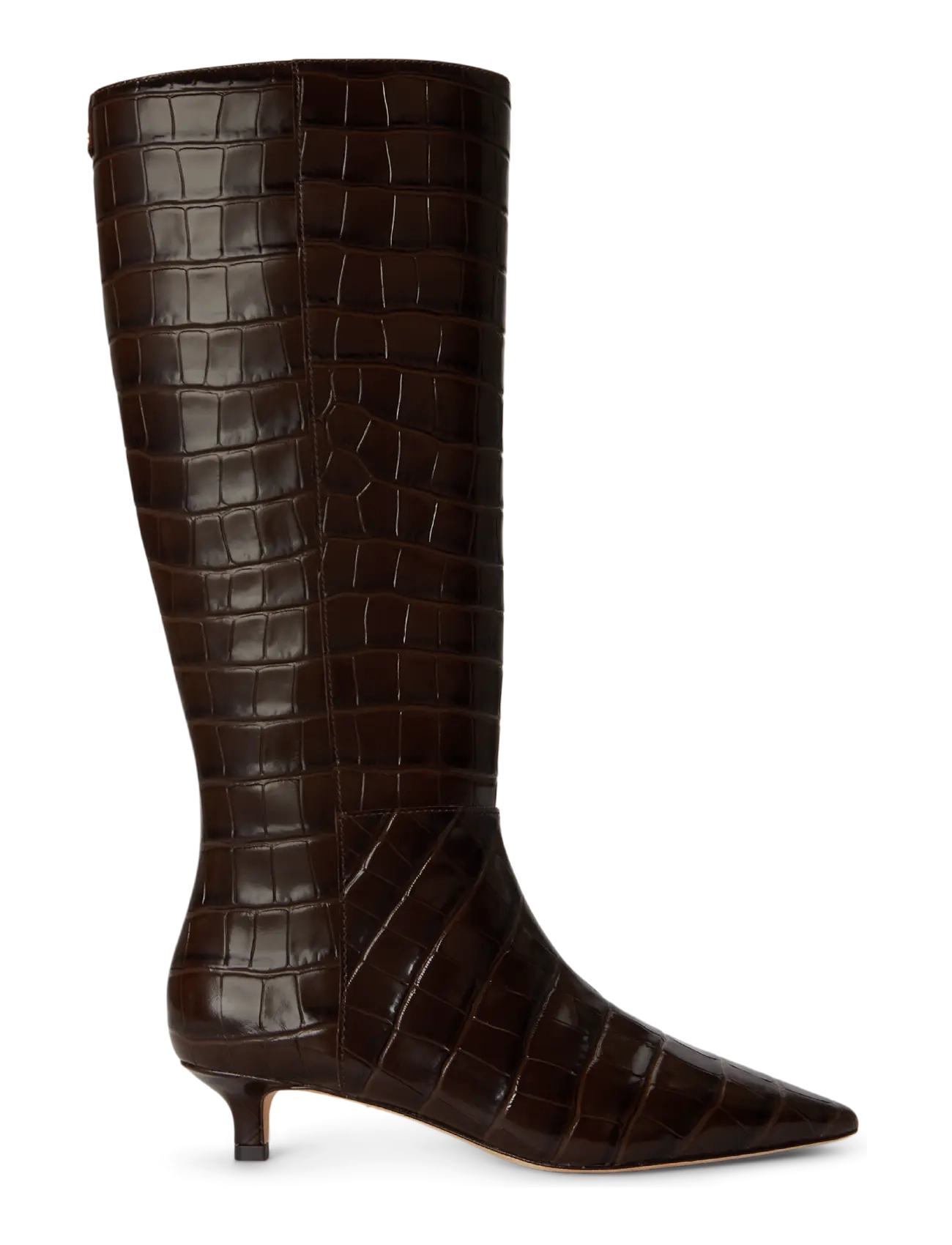 Lauren Ralph Lauren Francesca Croc-Embossed Tall Boot Heel - Knee high boots - CHESTNUT BROWN / brown