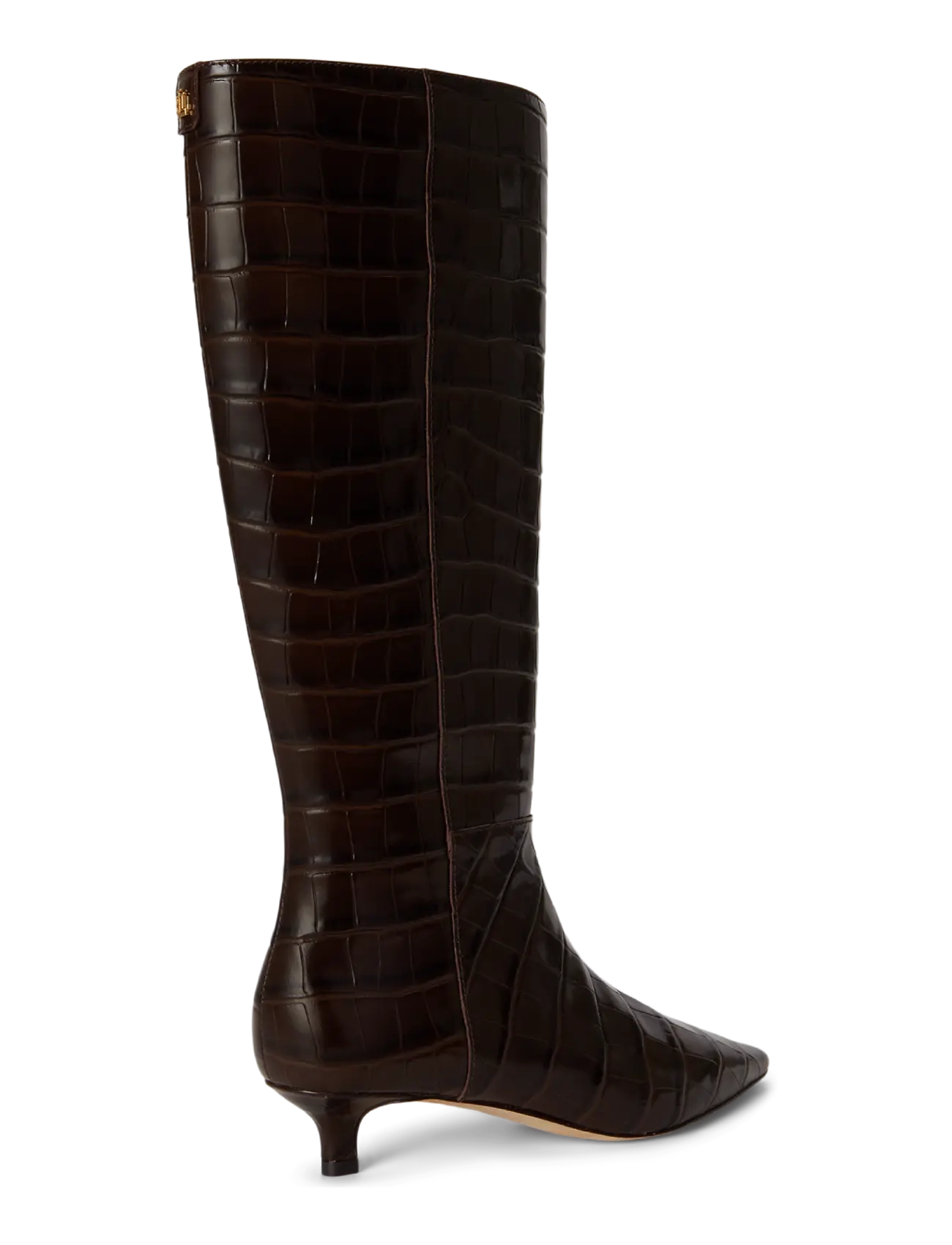 Lauren Ralph Lauren - Francesca Croc-Embossed Tall Boot Heel - knee high boots - chestnut brown - 1