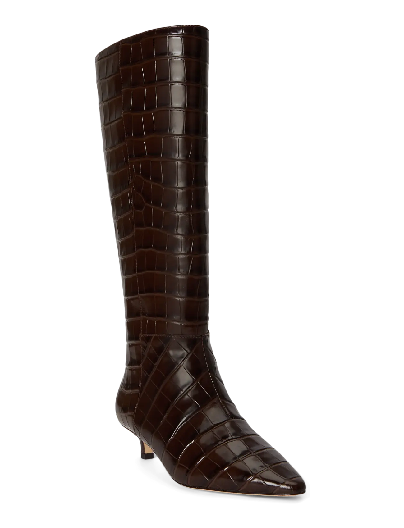 Lauren Ralph Lauren - Francesca Croc-Embossed Tall Boot Heel - knee high boots - chestnut brown - 2