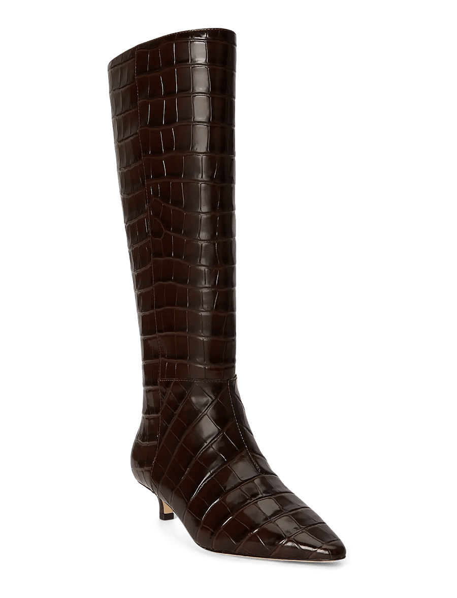Lauren Ralph Lauren - Francesca Croc-Embossed Tall Boot Heel - knee high boots - chestnut brown - 2