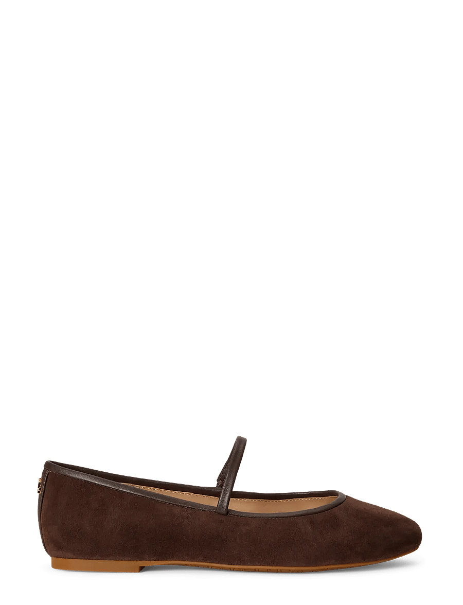 Lauren Ralph Lauren - Jayna Nappa-Trim Suede Mary Jane Flat - erilised sündmused - chestnut brown/ch - 0