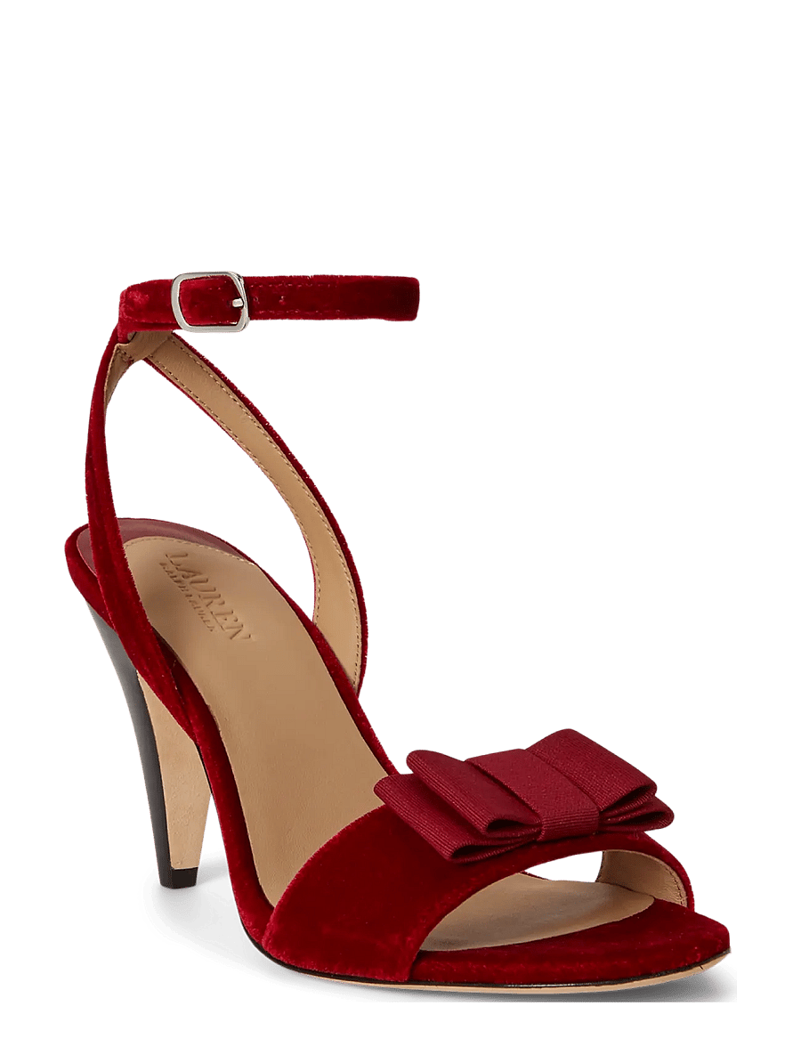 Lauren Ralph Lauren - Gracy Bow-Trim Velvet Sandal - kontsaga sandaalid - ralph red/ralph r - 1