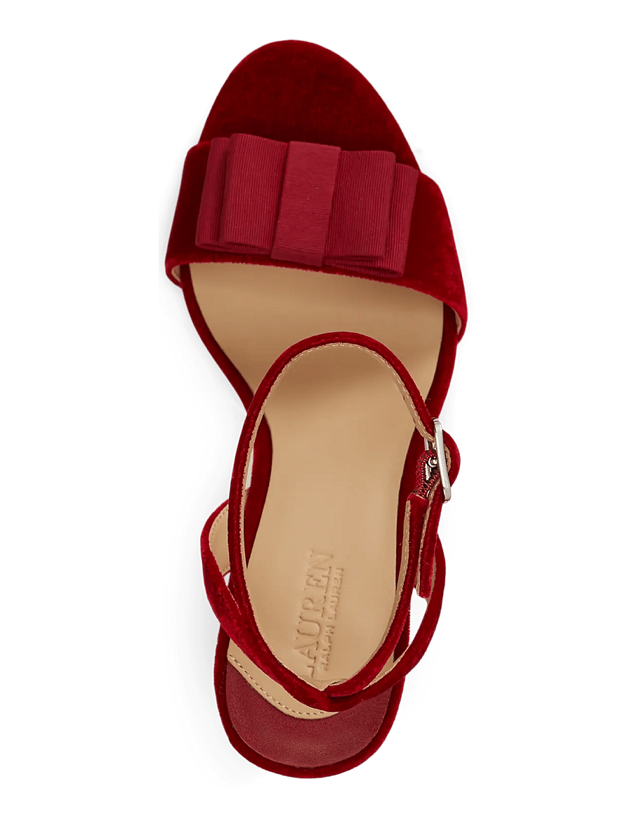 Lauren Ralph Lauren - Gracy Bow-Trim Velvet Sandal - kontsaga sandaalid - ralph red/ralph r - 3