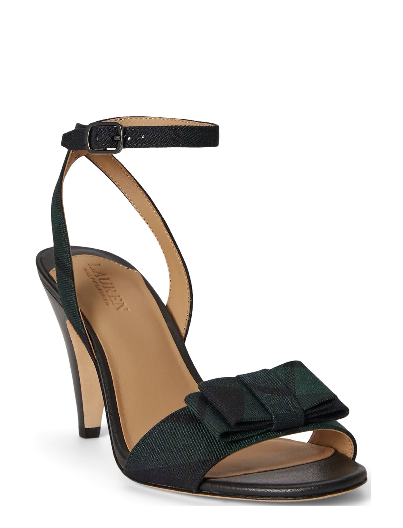 Lauren Ralph Lauren Gracy Bow-Trim Black Watch Plaid Sandal - Lauren Ralph Lauren - NAVY/GREEN/BLACK / multi