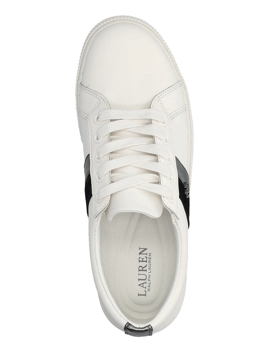 Lauren Ralph Lauren - Janson II Metallic-Trim Leather Sneaker - konfirmationstøj - dckwsh white/drk - 3
