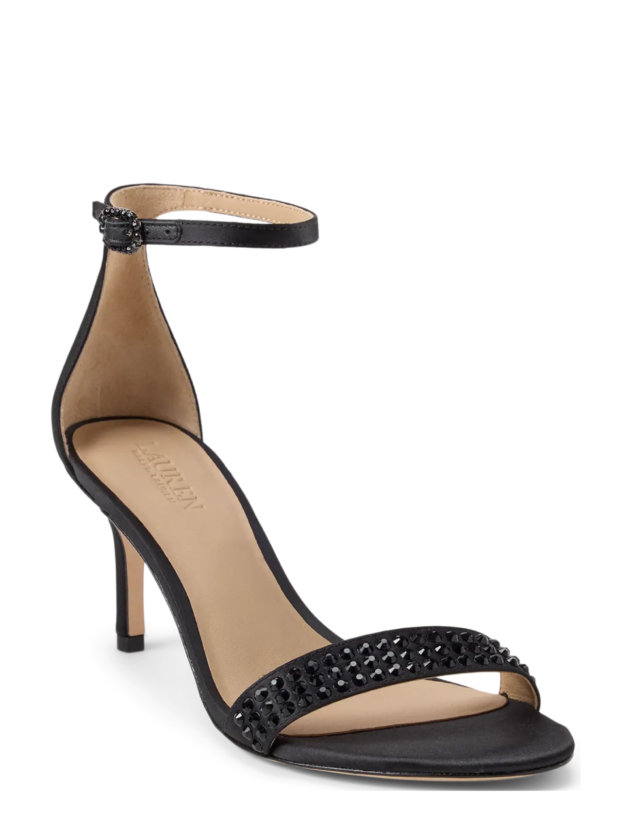 Lauren Ralph Lauren - Allie Mid-Heel Embellished Satin Sandal - black/jet - 2