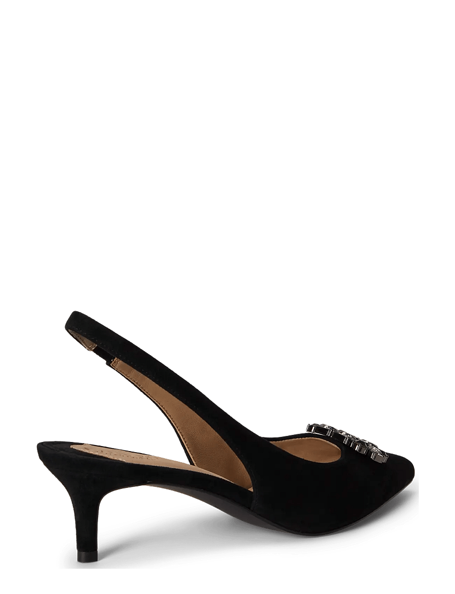 Lauren Ralph Lauren - Lolah Jeweled Suede Slingback Pump - högklackade slingbacks - black - 1